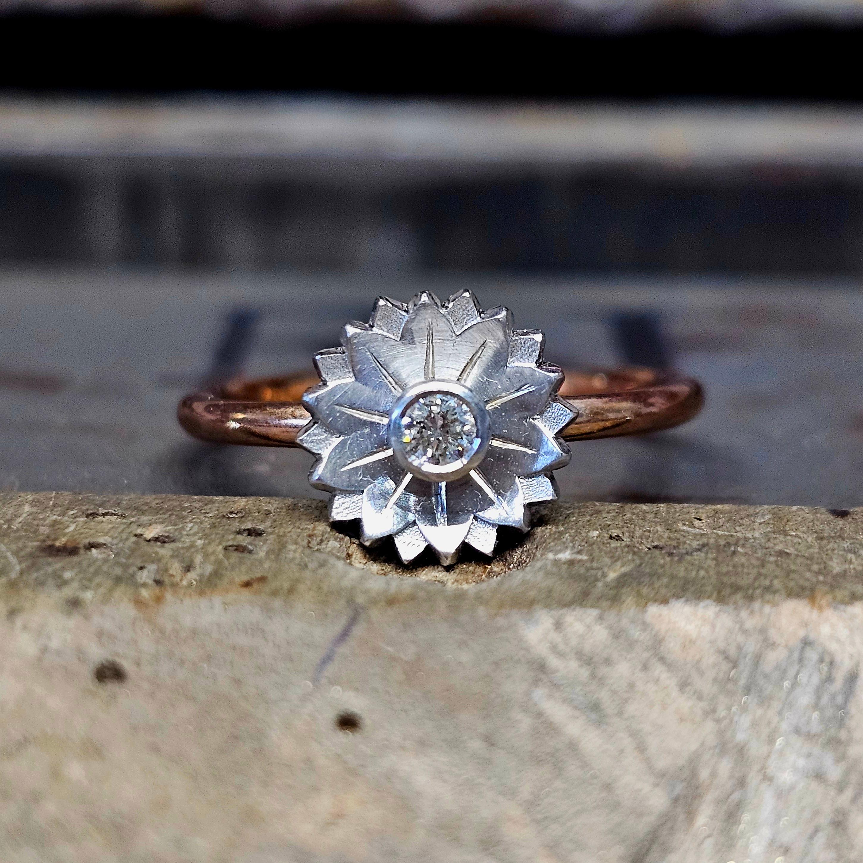 For Sale:  18ct Rose Gold and Diamond Flower Ring 
