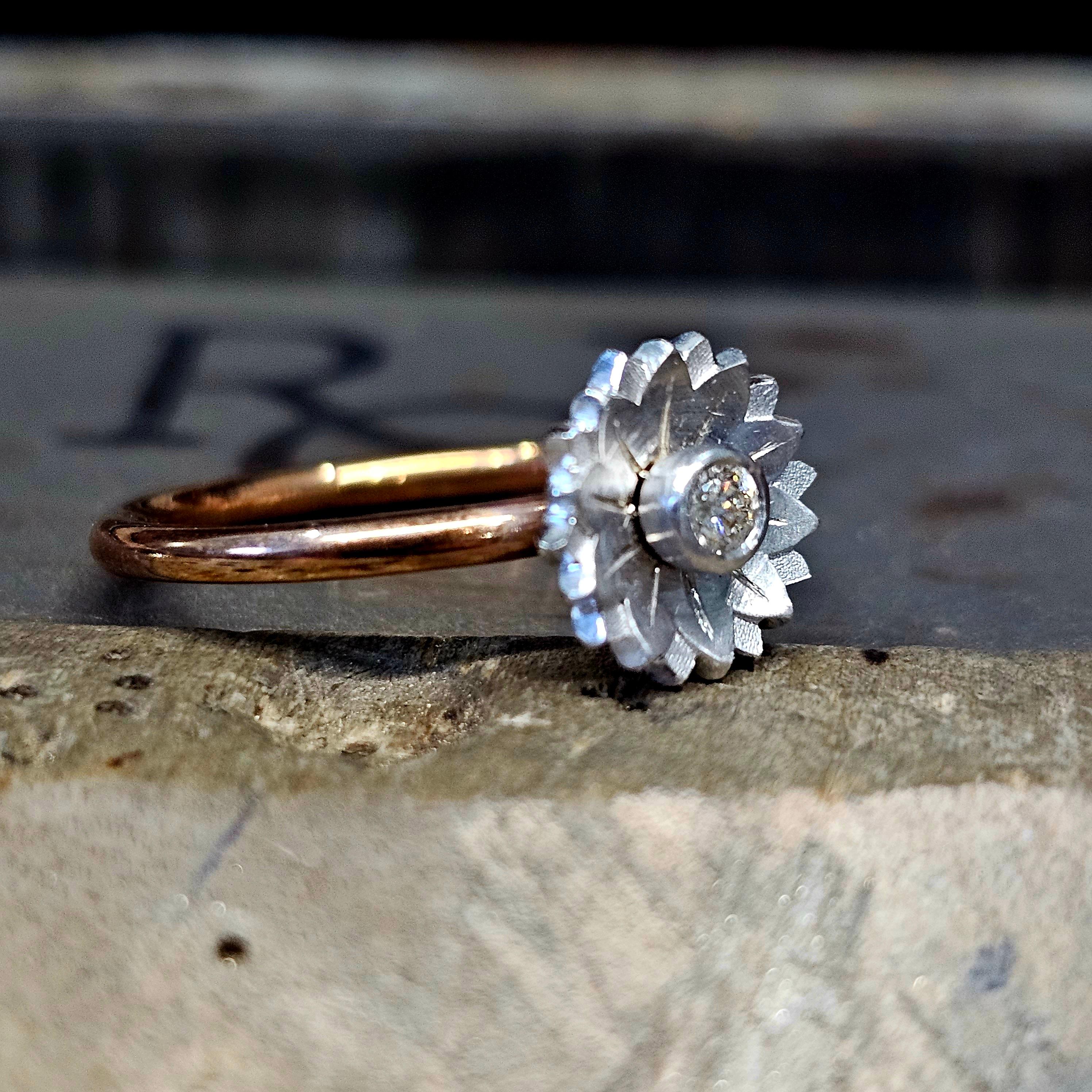 For Sale:  18ct Rose Gold and Diamond Flower Ring 