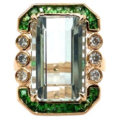 18ct Rose Gold Aquamarine, Tsavorite Garnet and Diamond Ring