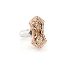 18ct Rose Gold Australian Argyle Champagne Diamond Art Deco Style Ring