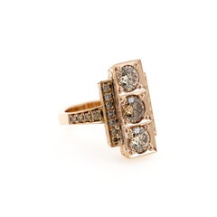 18ct Rose Gold Australian Argyle Champagne Diamond Art Deco Style Ring