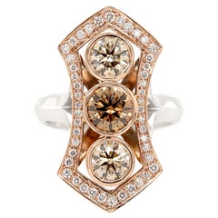 18ct Rose Gold Australian Argyle Champagne Diamond Art Deco Style Ring
