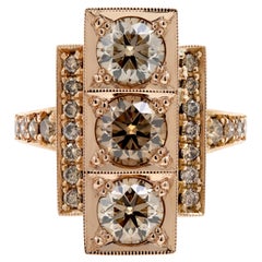 18 Karat Roségold Australischer Argyle Champagner Diamant Art Deco Stil Ring