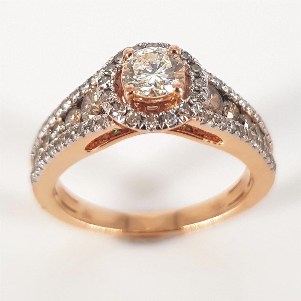 Round Cut 18ct Rose Gold Cognac & Diamond Ring For Sale