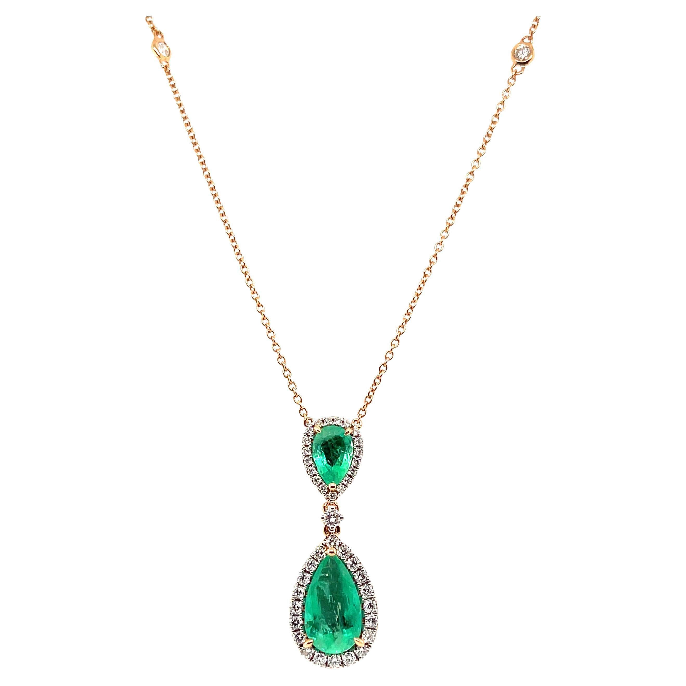 18ct Rose Gold Colombian Emerald and Diamond Necklace