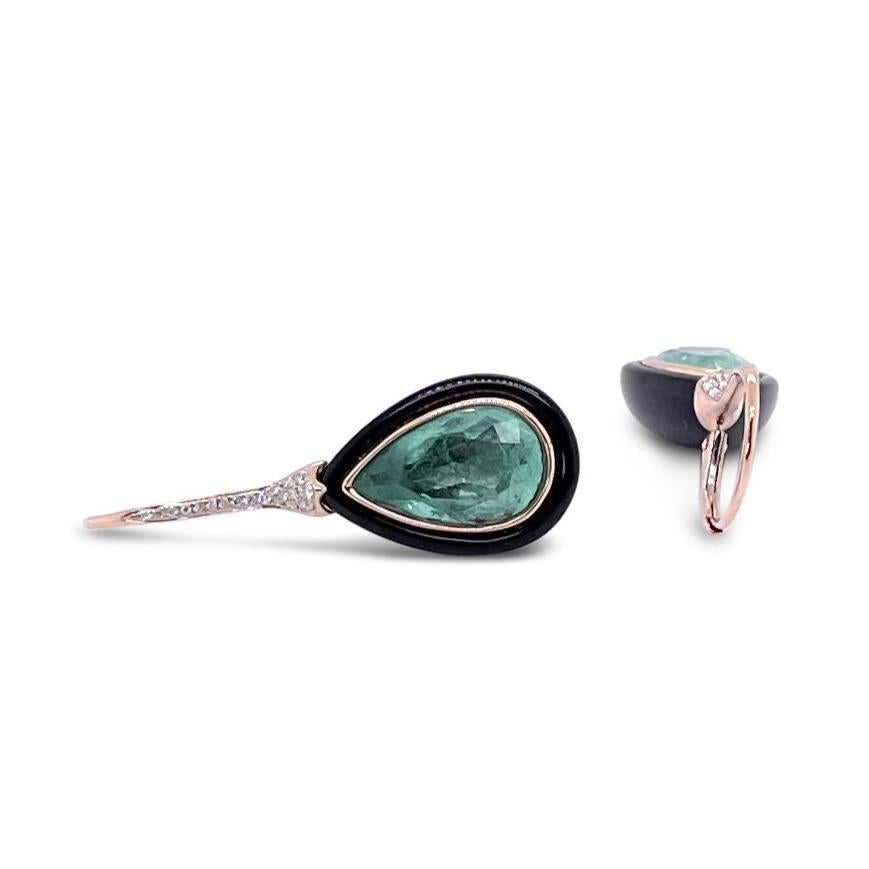 18CT Rose Gold Emerald, Onyx and Diamond Earrings For Sale 1