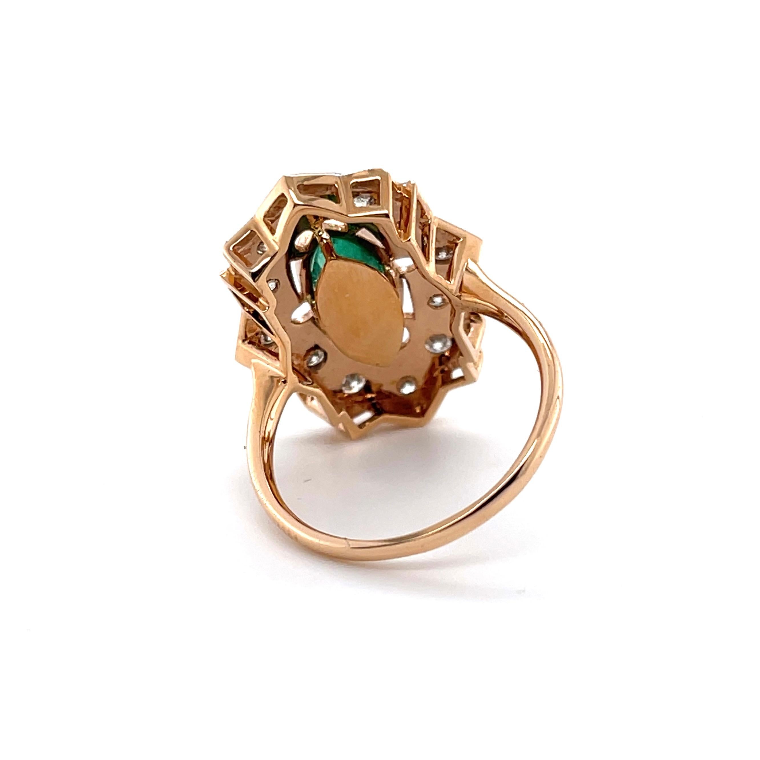 For Sale:  18ct Rose Gold Colombian Marquise Emerald and Diamond Ring 2