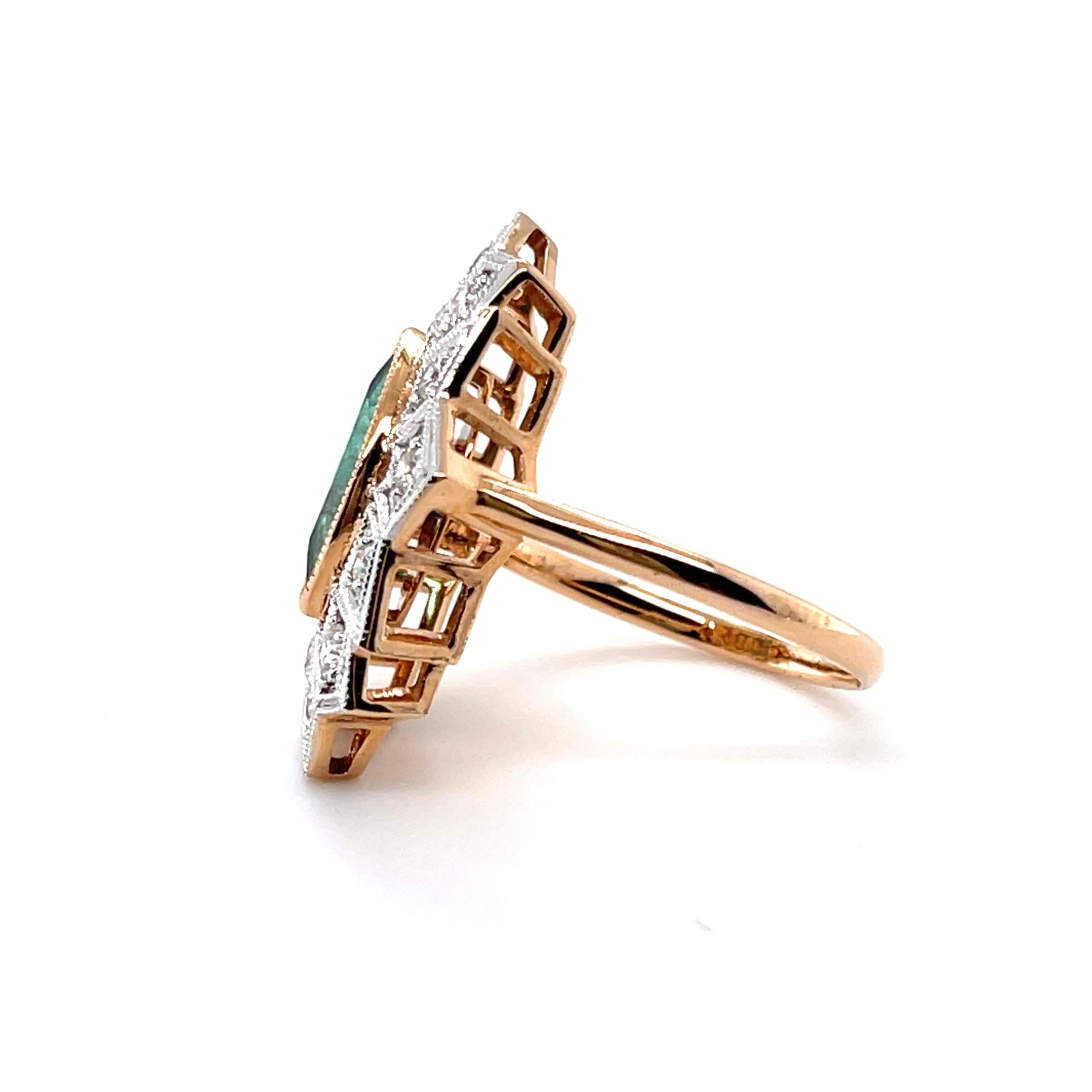 For Sale:  18ct Rose Gold Colombian Marquise Emerald and Diamond Ring 3
