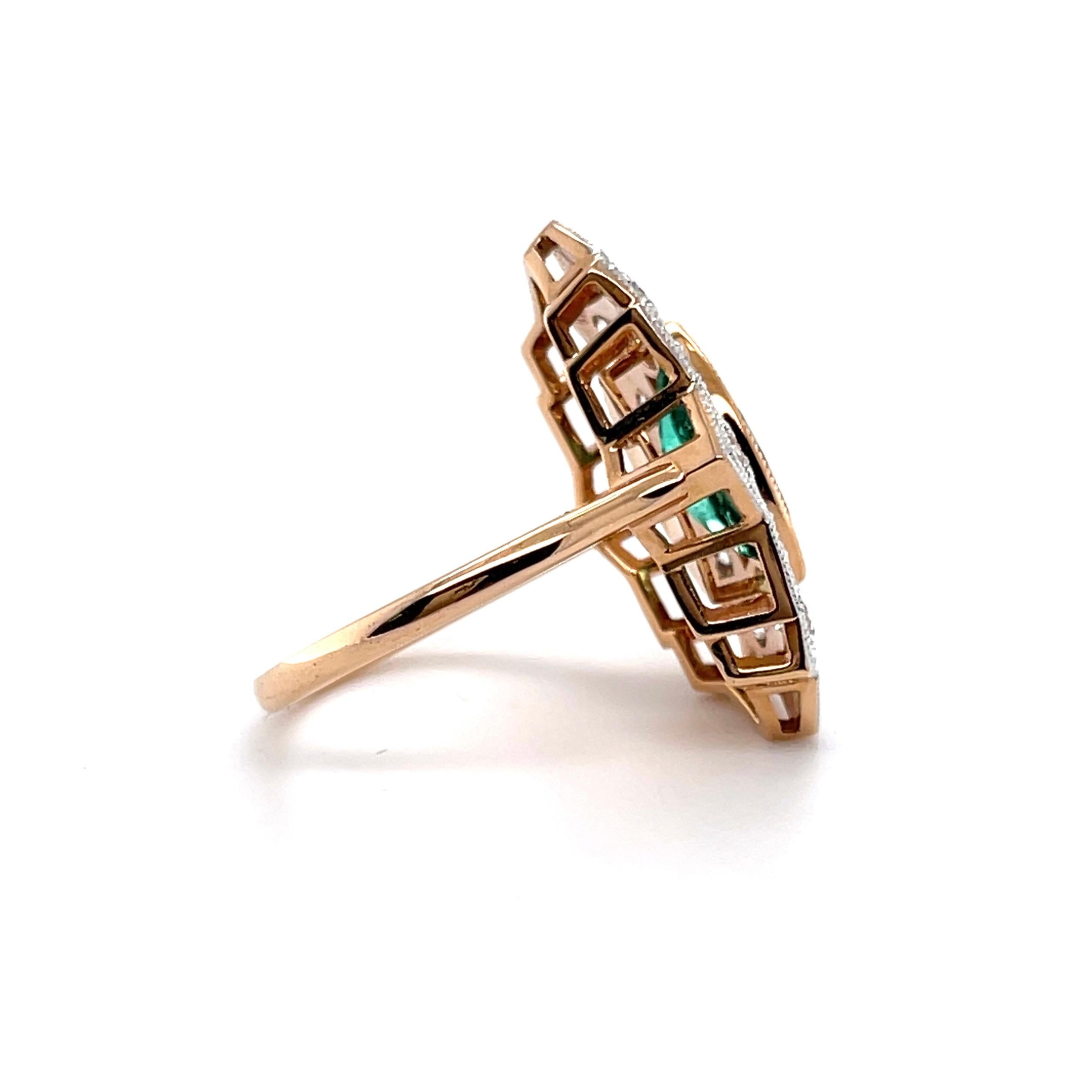 For Sale:  18ct Rose Gold Colombian Marquise Emerald and Diamond Ring 4
