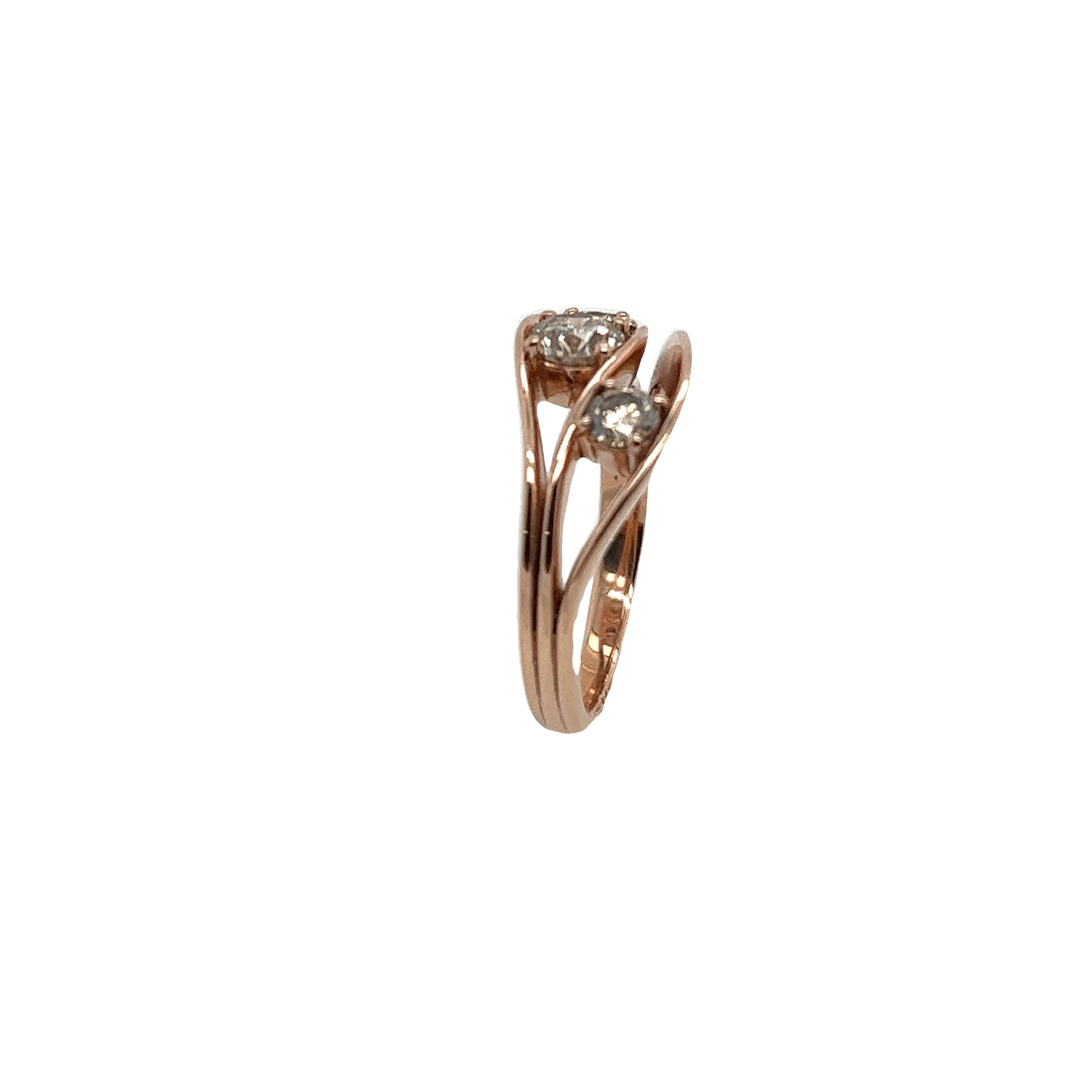 Modern 14ct Rose Gold Diamond 3-Stone Ring Set With 0.90ct of Natural Diamonds For Sale