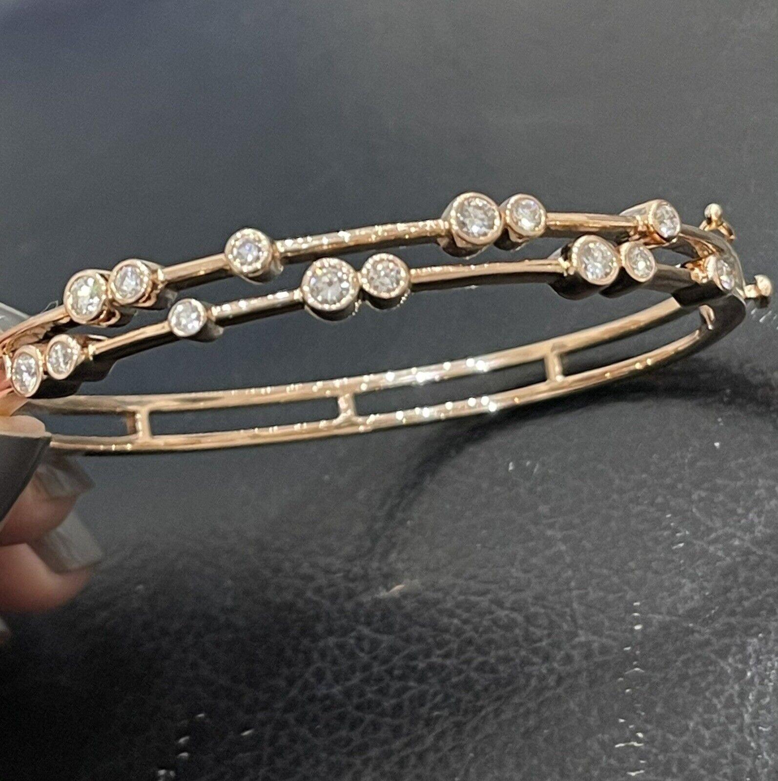 18ct Rose Gold Diamond Bubble Bangle 1ct Single Stone Bracelet 23g For Sale 6