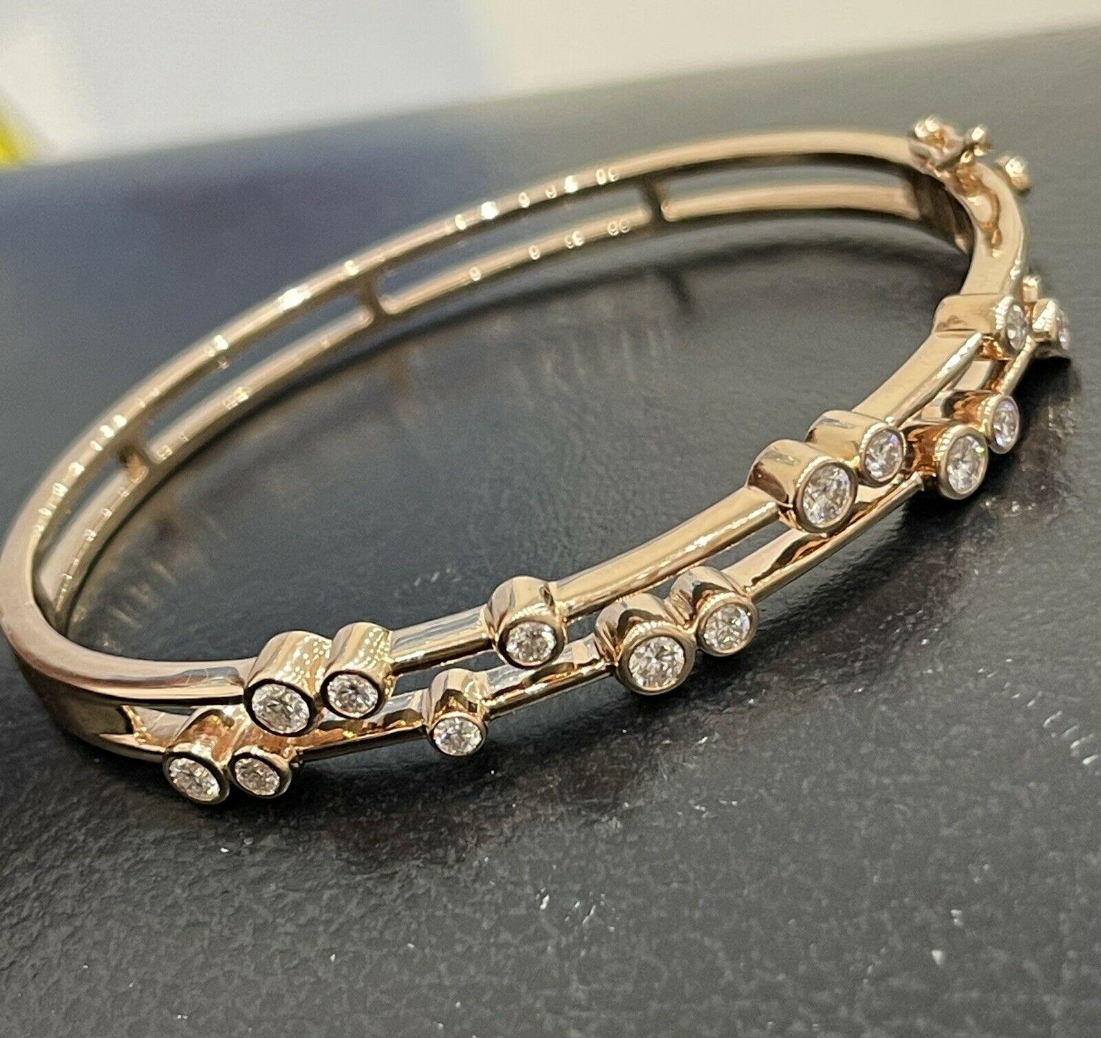 18ct Rose Gold Diamond Bubble Bangle 1ct Single Stone Bracelet 23g For Sale 3