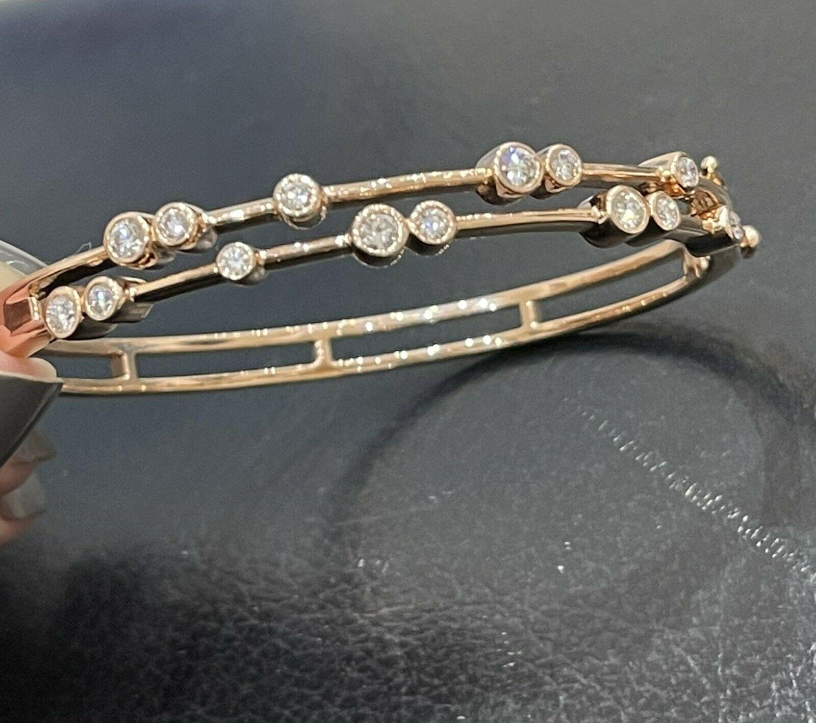 18ct Rose Gold Diamond Bubble Bangle 1ct Single Stone Bracelet 23g For Sale 4