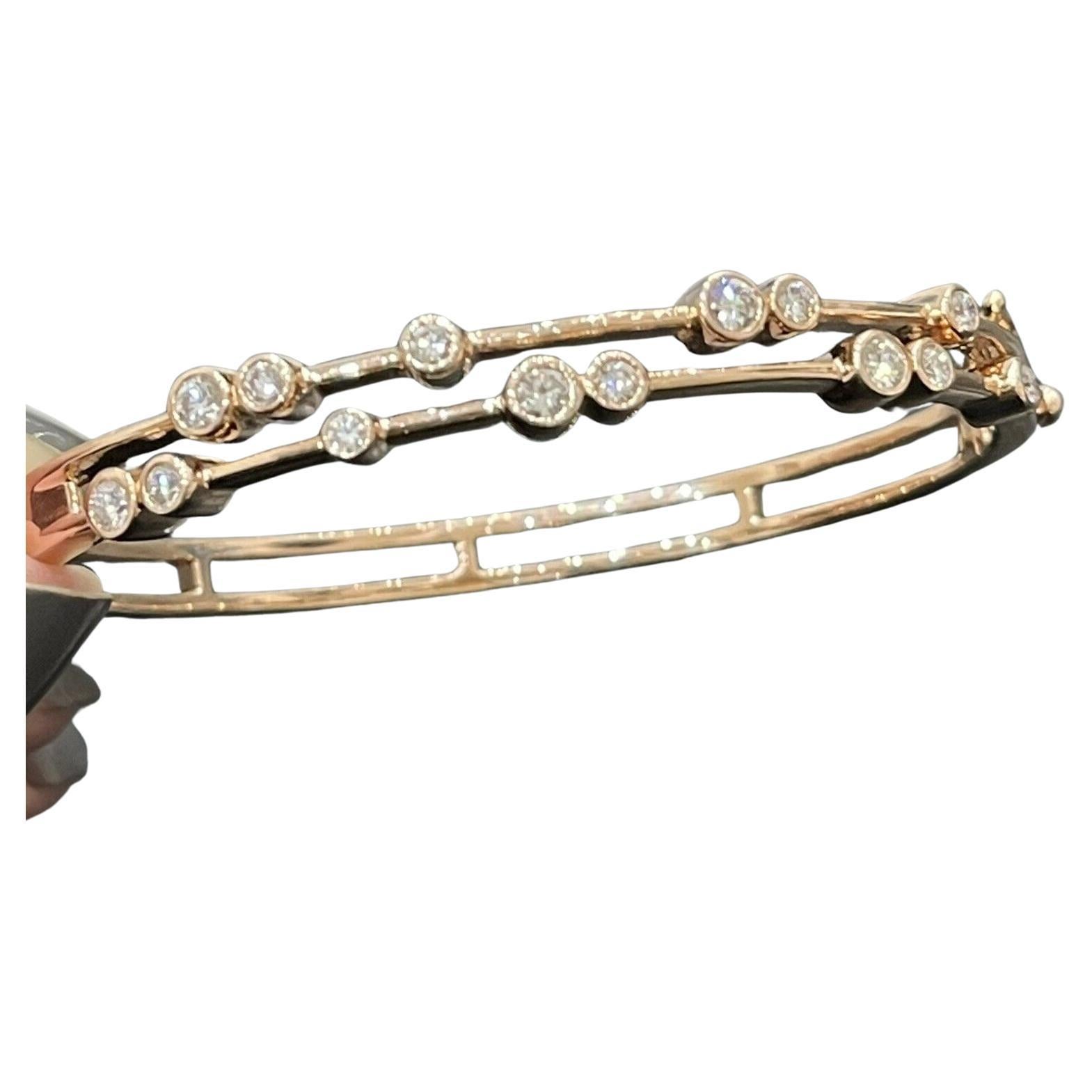 18ct Rose Gold Diamond Bubble Bangle 1ct Single Stone Bracelet 23g For Sale