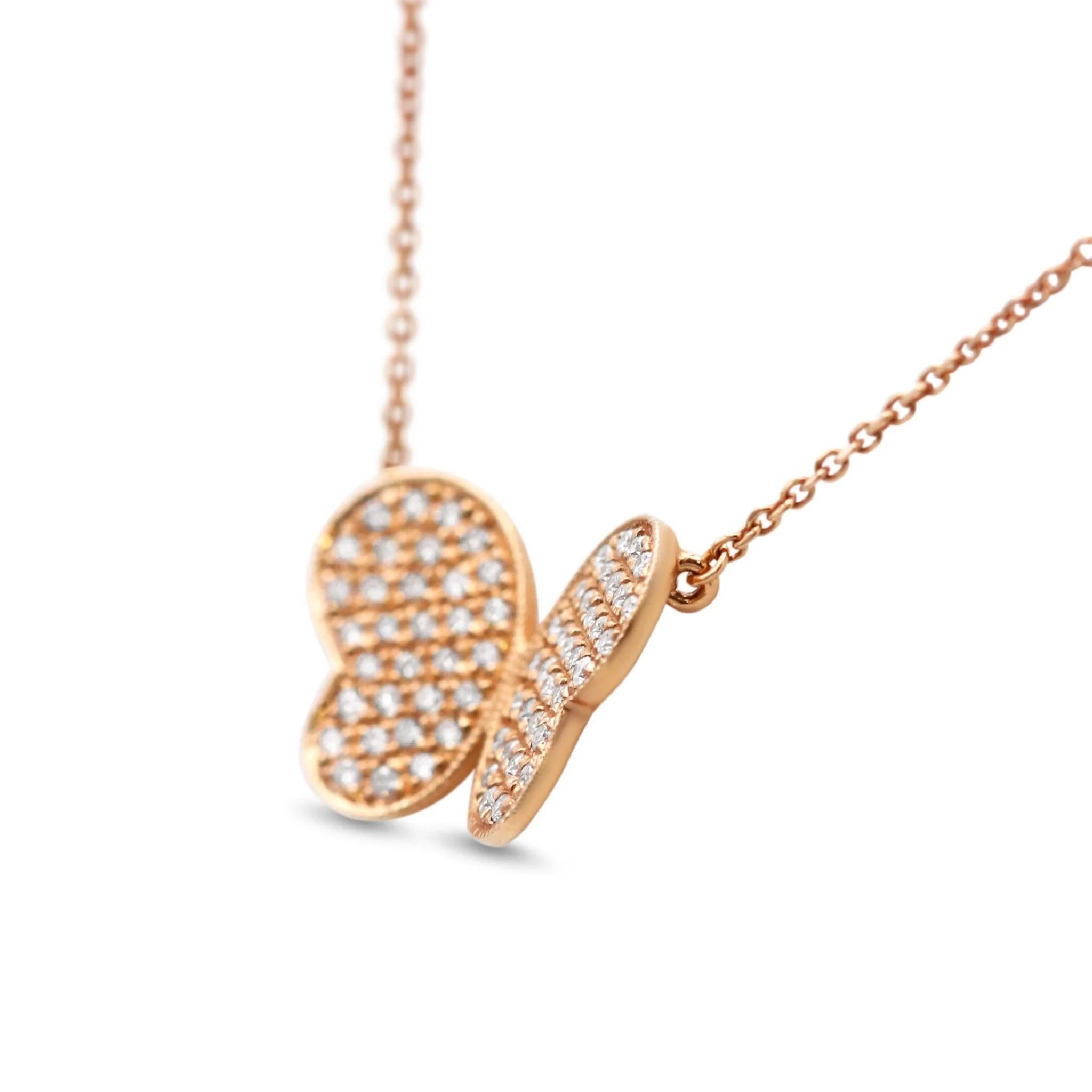Introducing the exquisite unworn 18ct Rose Gold Diamond Butterfly Pendant 17