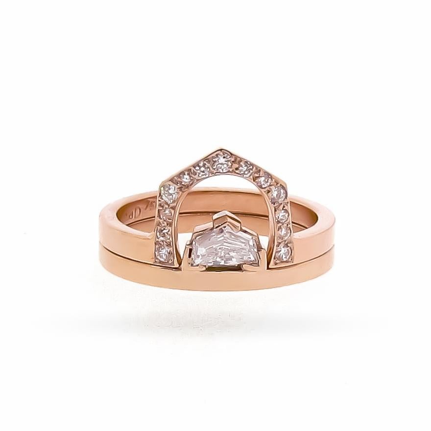 Introducing the 18ct Rose Gold Diamond Arched Cadillac ring set, a remarkable and versatile jewelry ensemble that will leave a lasting impression. These two rings fit together seamlessly, but can also be worn individually, offering flexibility in