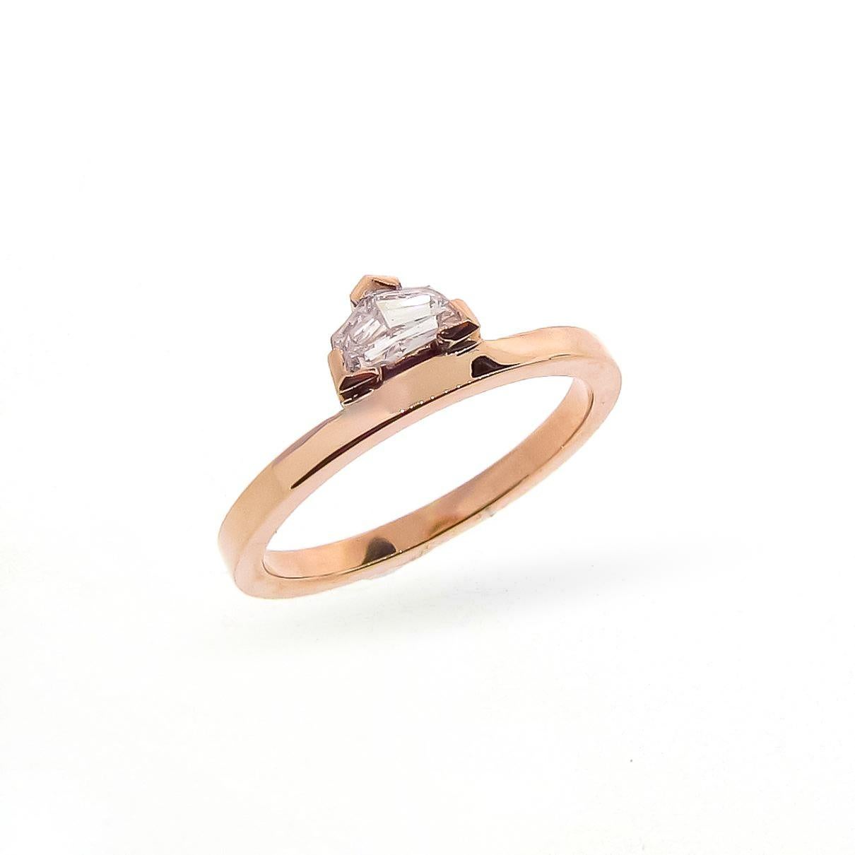 Art Deco 18K Rose Gold natural Diamond Cadillac Engagement Ring Set For Sale