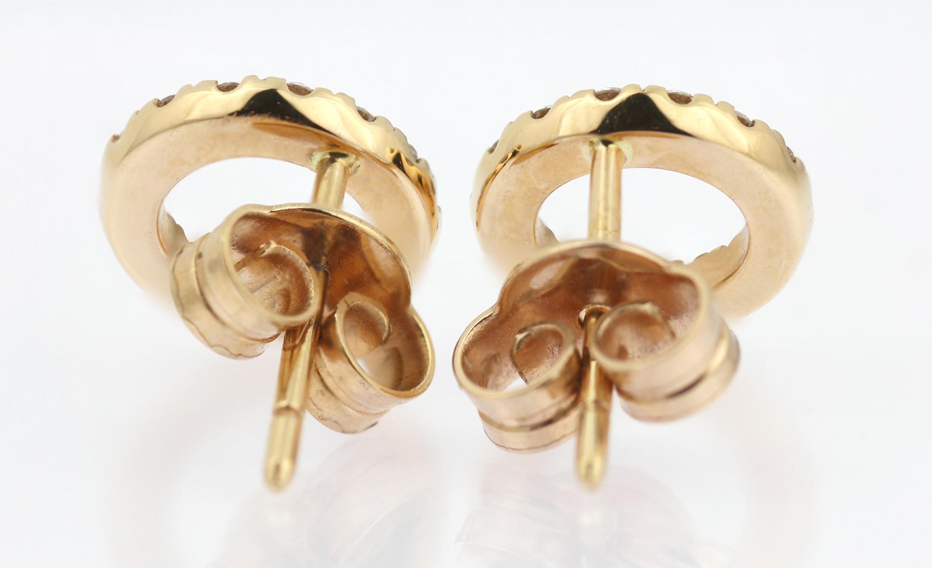18ct Rose Gold & Diamond Circle Motif Contemporary Earrings In New Condition For Sale In London, GB