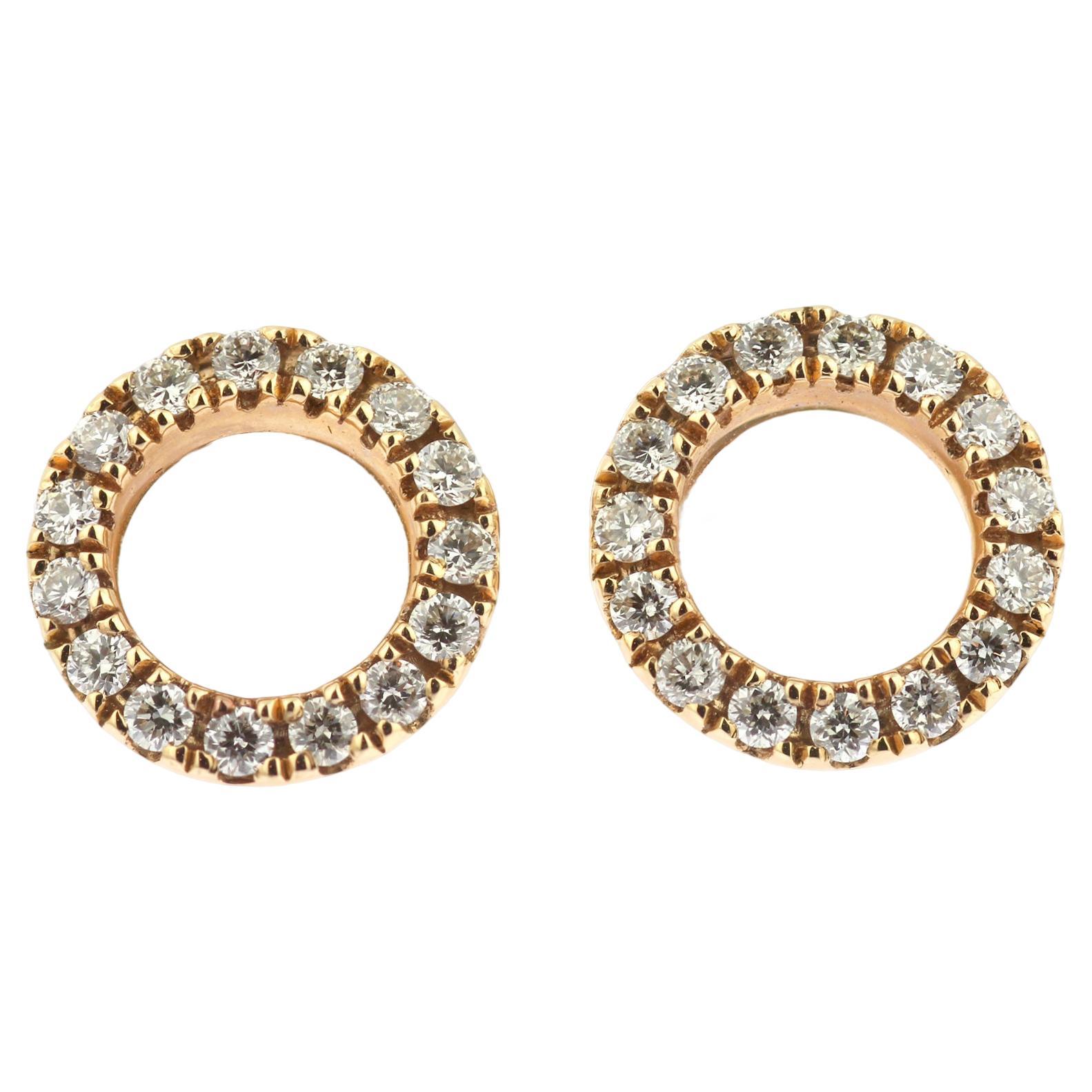 18ct Rose Gold & Diamond Circle Motif Contemporary Earrings For Sale