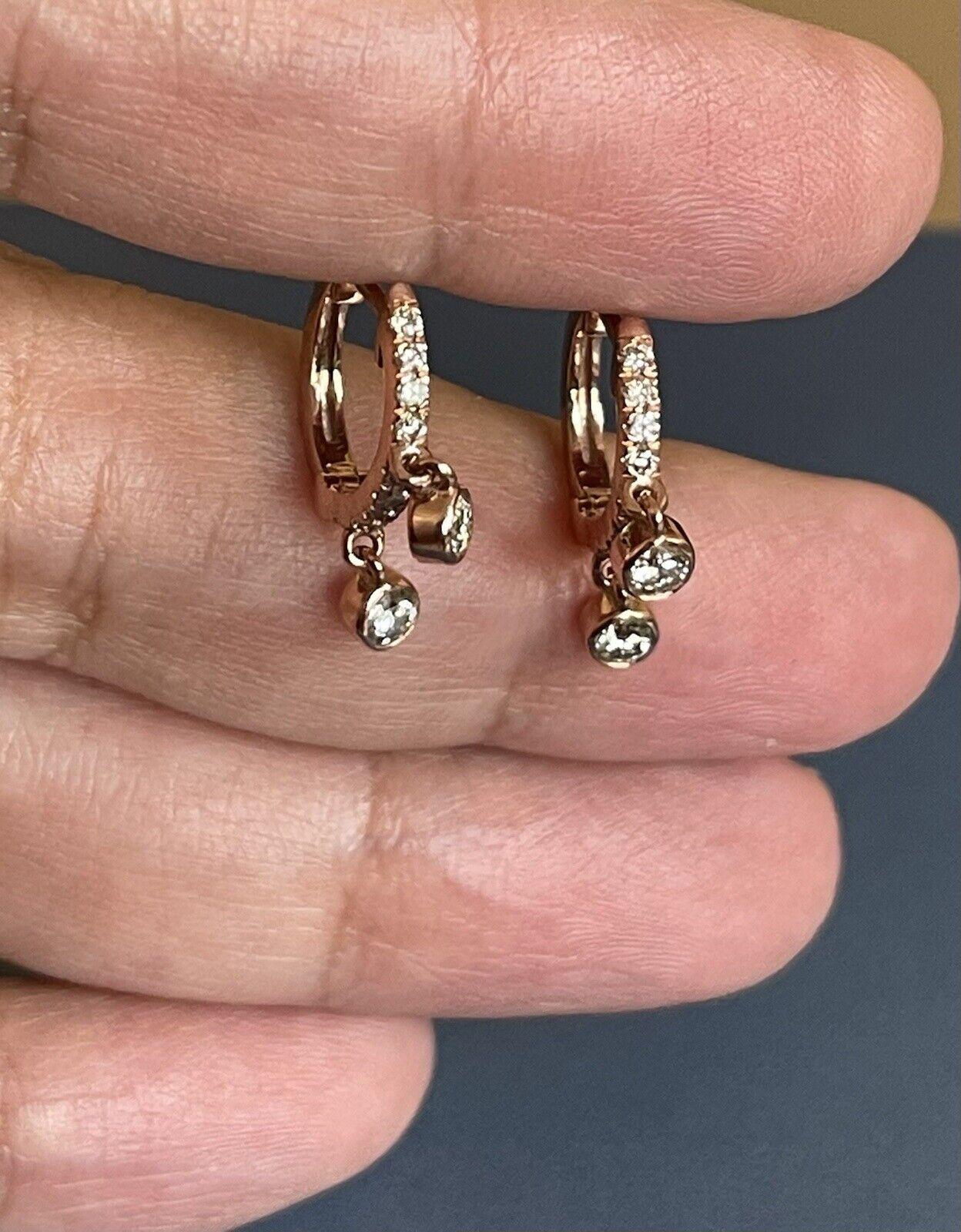 Rose Cut 18ct Rose Gold Diamond Earrings 0.52ct Charm Eternity Huggies hoops Half Carat For Sale