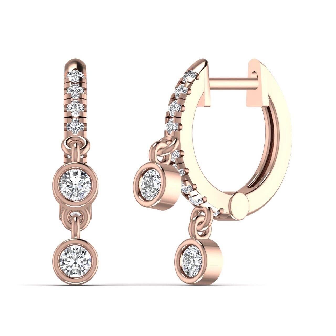18ct Rose Gold Diamond Earrings 0.52ct Charm Eternity Huggies hoops Half Carat In New Condition For Sale In Ilford, GB
