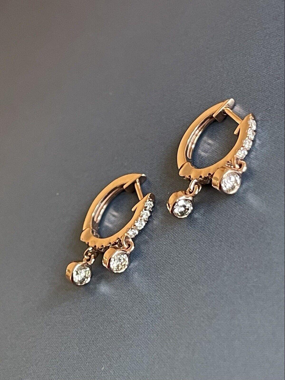 Boucles d'oreilles breloques d'éternité huggies en or rose 18 carats avec diamants 0,52 carat Pour femmes en vente