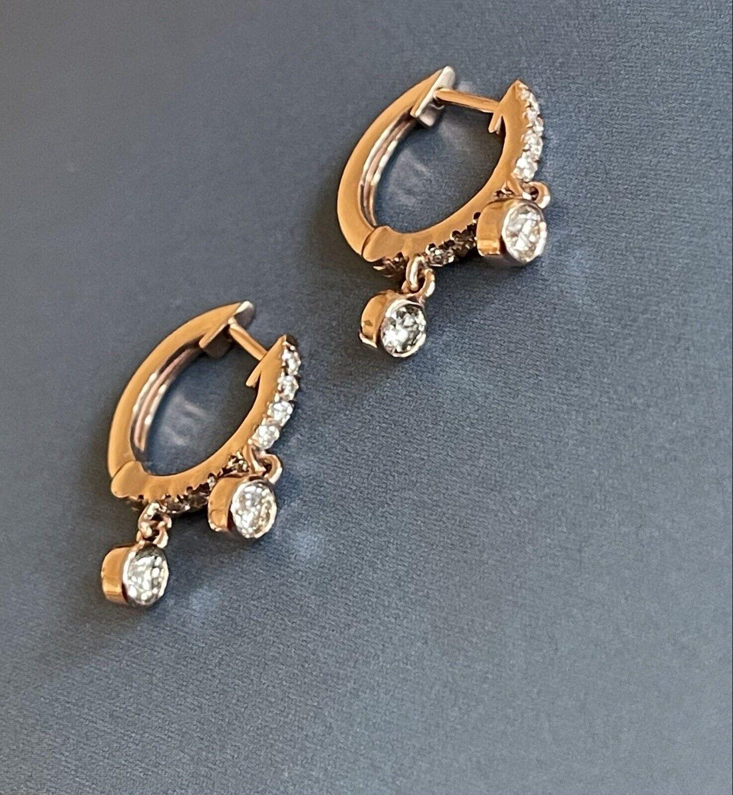 18ct Rose Gold Diamond Earrings 0.52ct Charm Eternity Huggies hoops Half Carat For Sale 1
