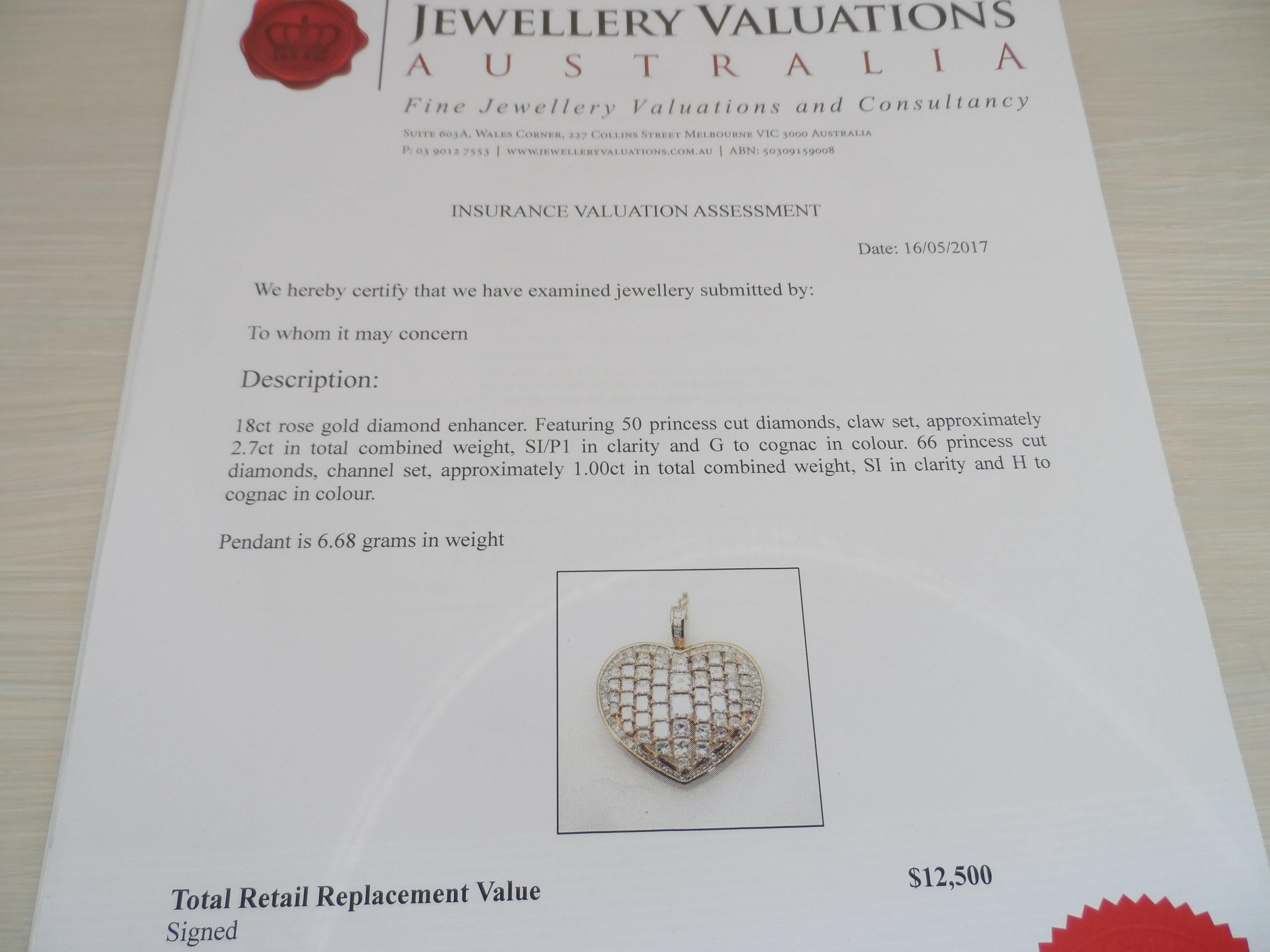 18 Carat Rose Gold Diamond Heart Enhancer In New Condition In Splitter's Creek, NSW