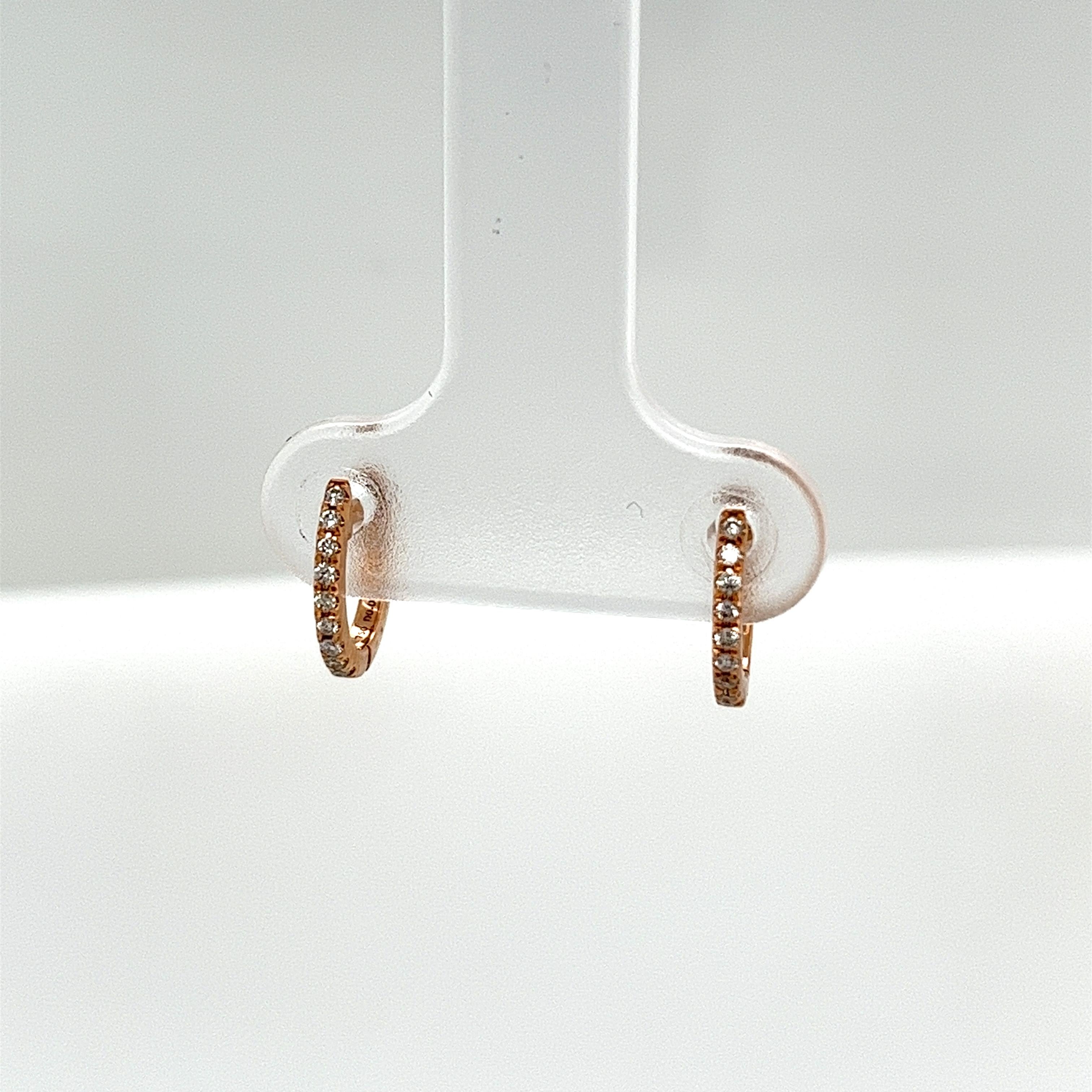 Round Cut 18ct Rose Gold Diamond Hoop Earrings, Set With 0.08ct Of Round Diamonds, 9mm For Sale