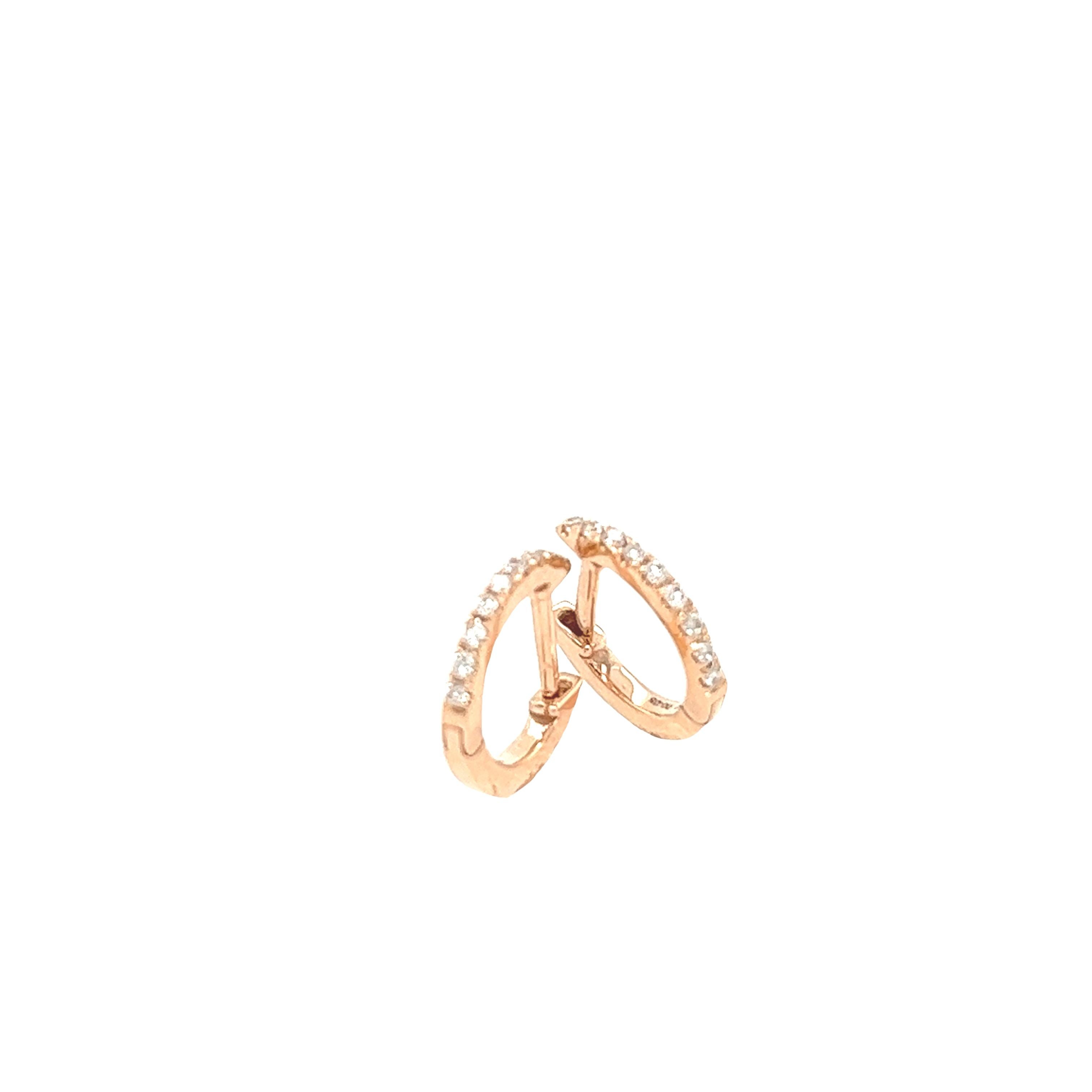18ct Rose Gold Diamond Hoop Earrings, Set With 0.08ct Of Round Diamonds, 9mm For Sale 1