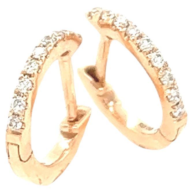 18ct Rose Gold Diamond Hoop Earrings, Set With 0.08ct Of Round Diamonds, 9mm For Sale