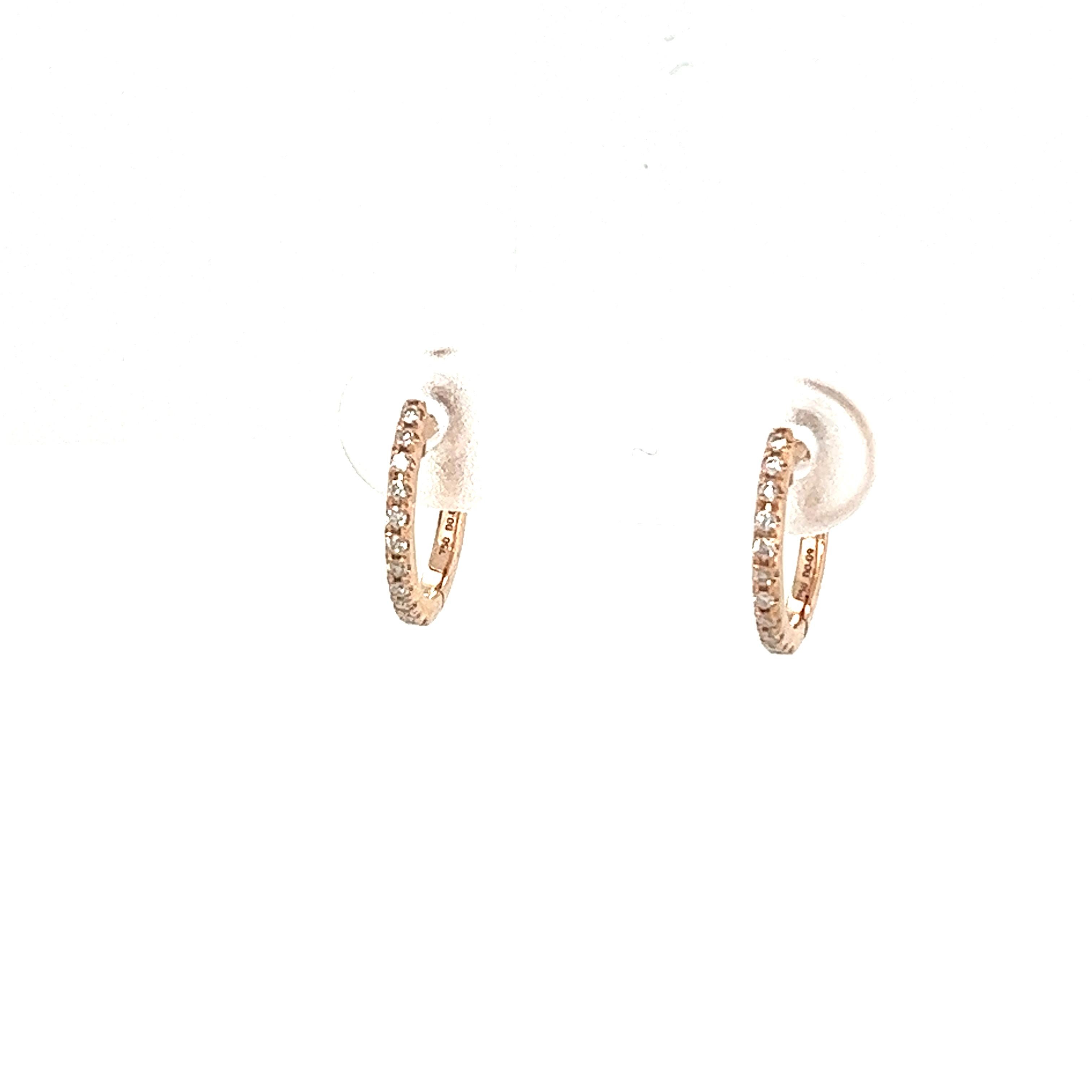 18ct Rose Gold Diamond Hoop Earrings, Set With 0.09ct Of Round Diamonds, 11mm In New Condition For Sale In London, GB
