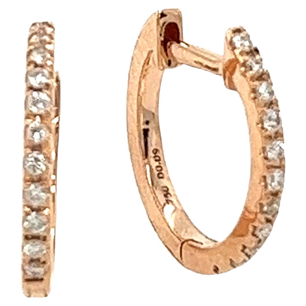 18ct Rose Gold Diamond Hoop Earrings, Set With 0.09ct Of Round Diamonds, 11mm For Sale