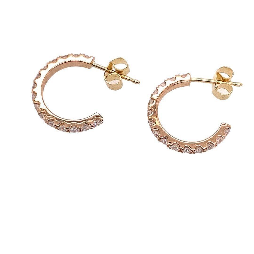 Round Cut 18ct Rose Gold Diamond Hoop Earrings Set with 1.03ct of Round Diamonds For Sale