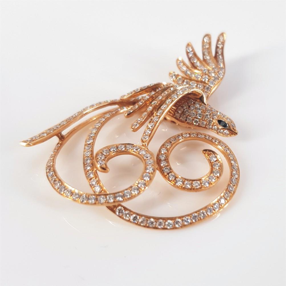 Modern 18ct Rose Gold Diamond Phoenix Pendant