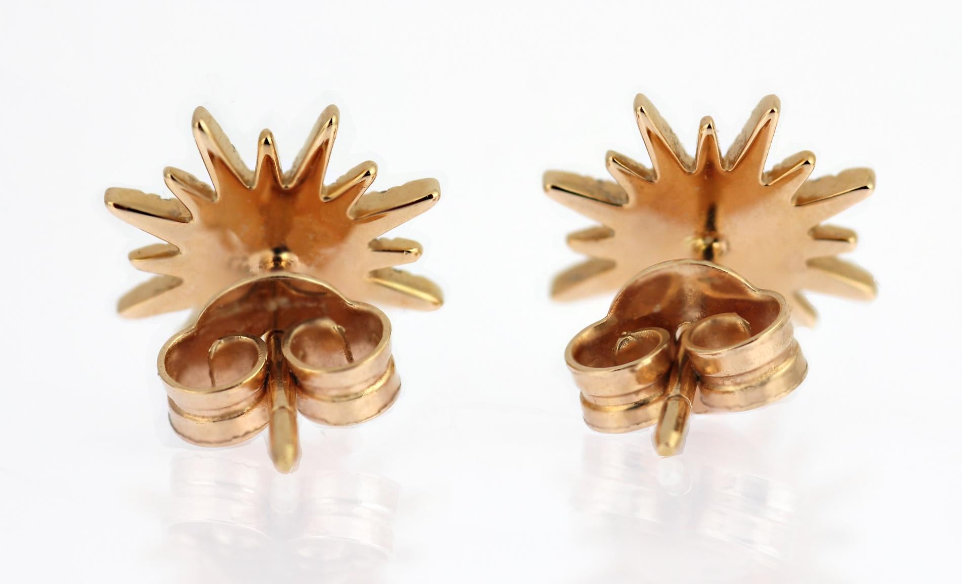 18ct Rose Gold & Diamond Starburst Contemporary Earstuds In New Condition For Sale In London, GB