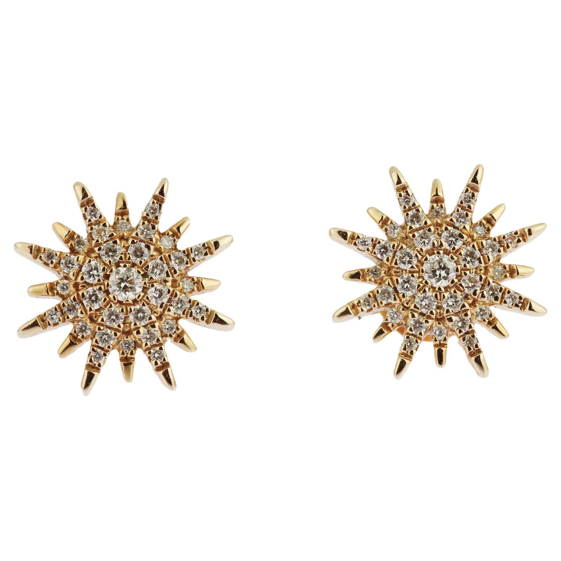18ct Rose Gold & Diamond Starburst Contemporary Earstuds For Sale
