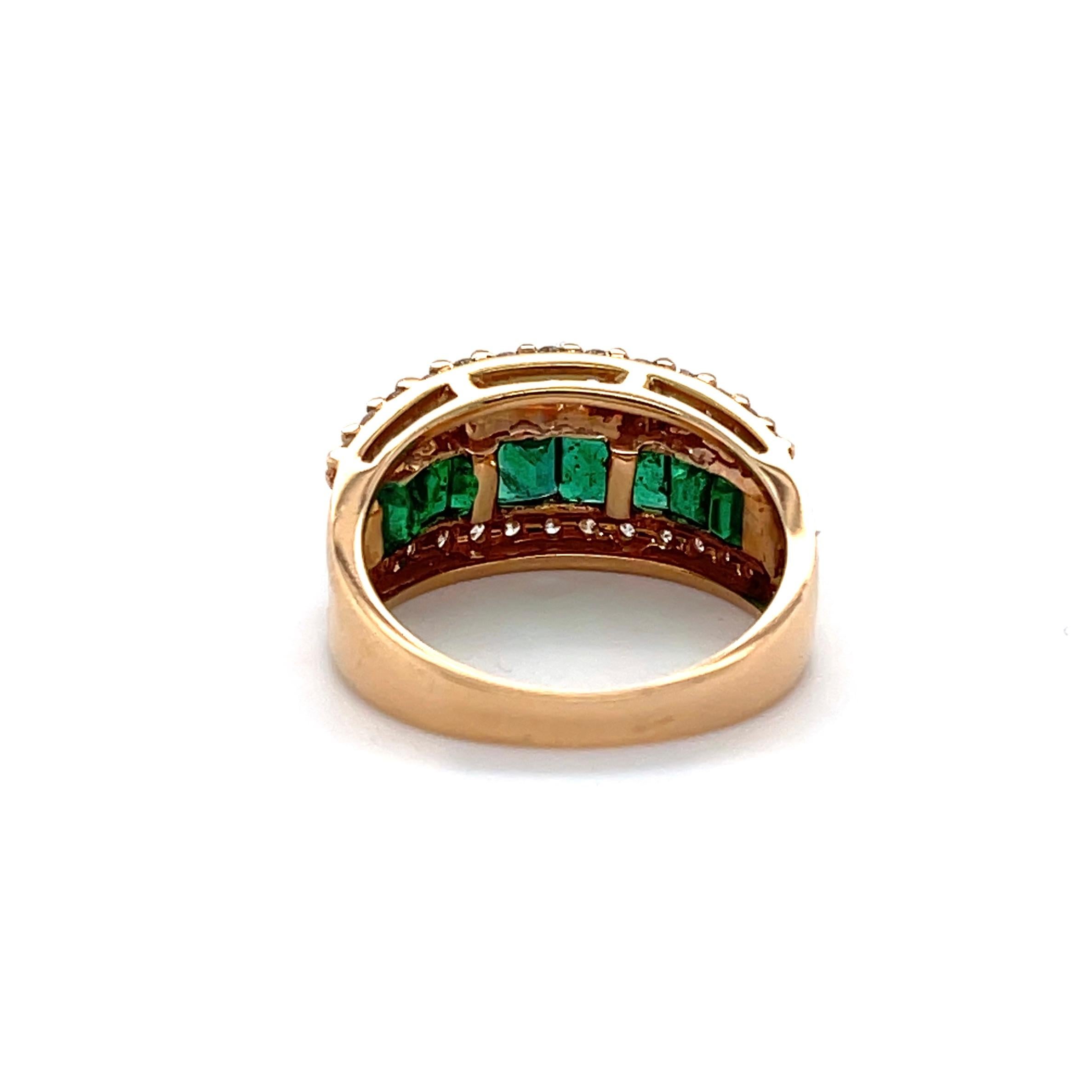 For Sale:  18ct Rose Gold Eight Stone Emerald and Diamond Dress Ring 4