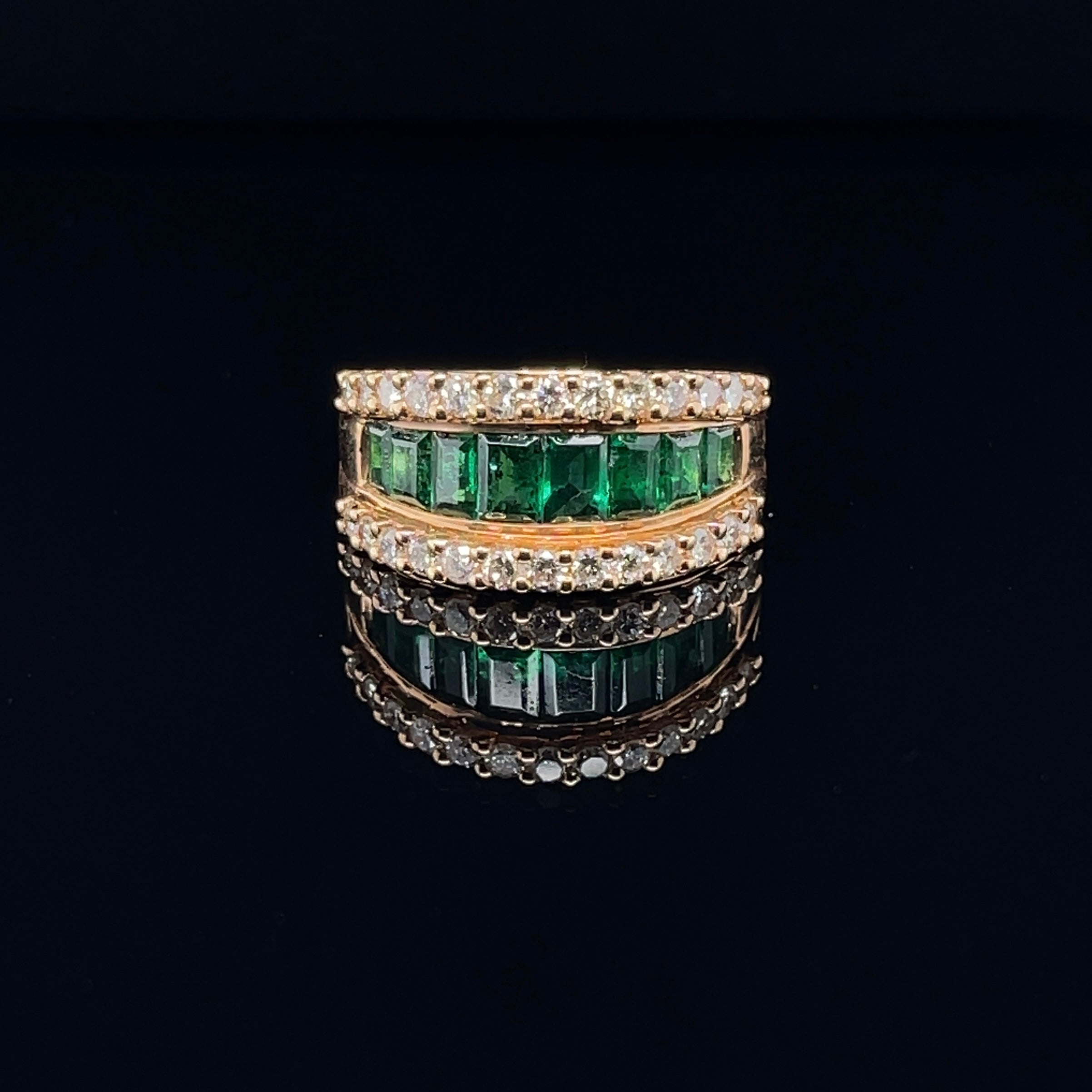 For Sale:  18ct Rose Gold Eight Stone Emerald and Diamond Dress Ring 6