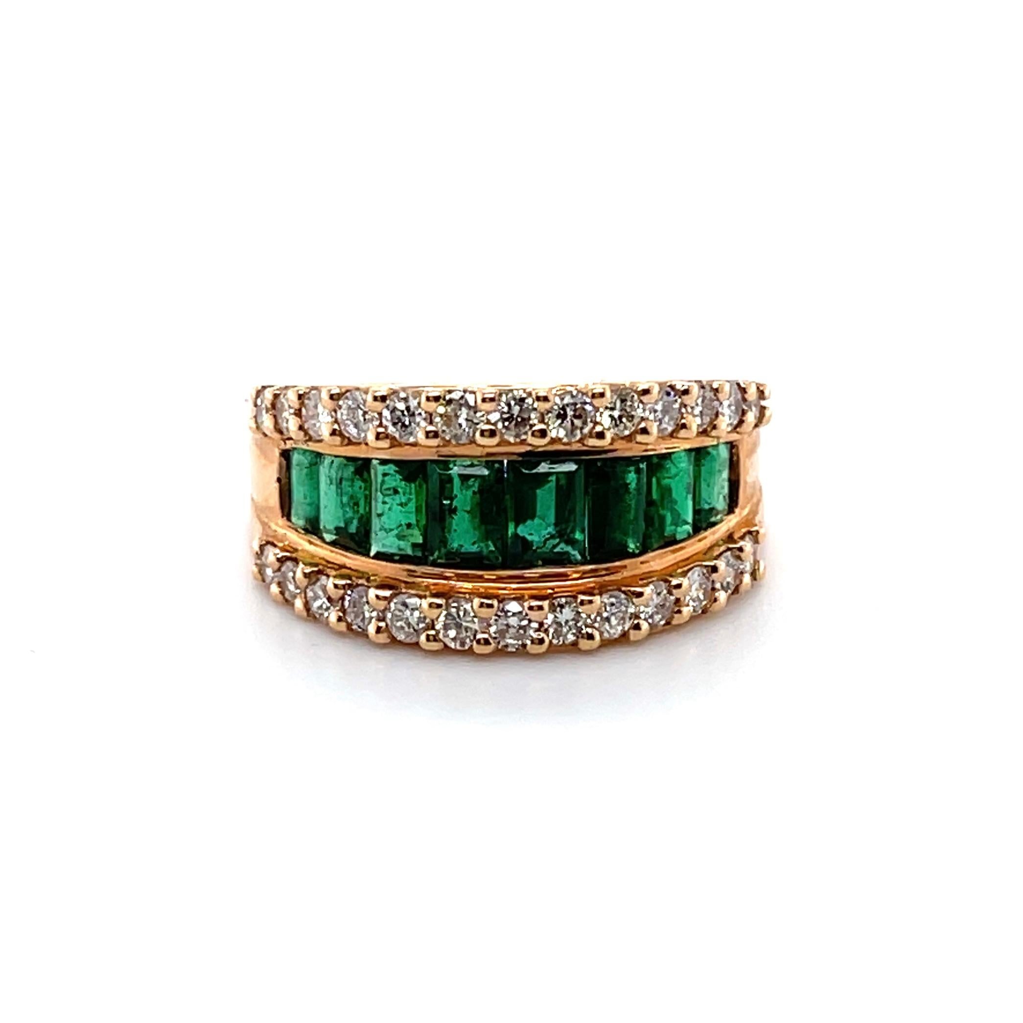 18ct Rose Gold Eight Stone Emerald and Diamond Dress Ring