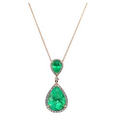 18CT Rose Gold Emerald and Diamond Pendant and Necklace