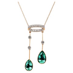 18ct Rose Gold Emerald and Diamond Pendant and Necklace