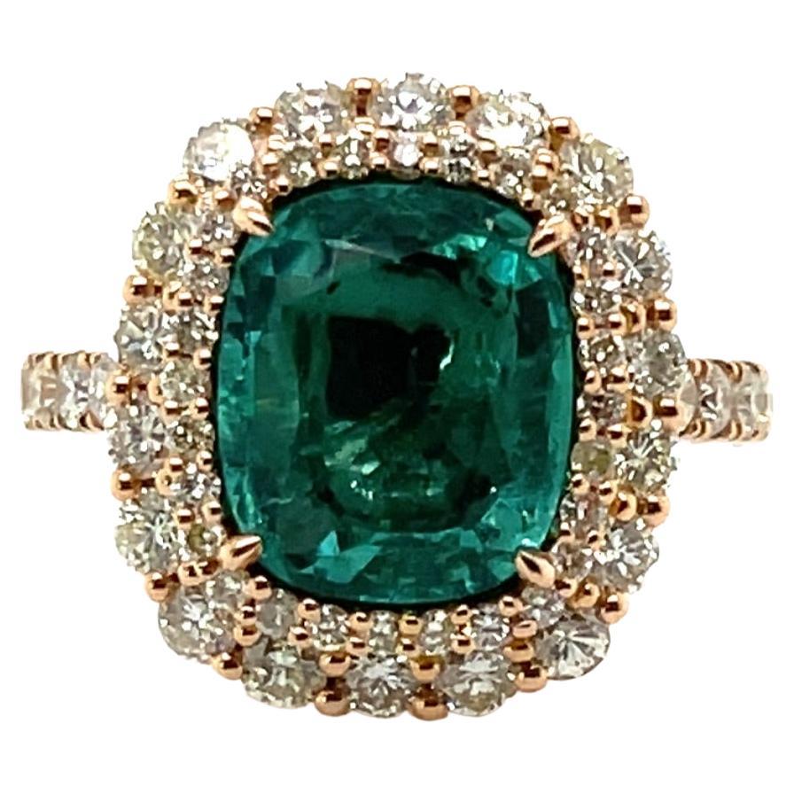 18ct Rose Gold Emerald and Diamond Ring For Sale