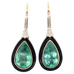 18CT Rose Gold Emerald, Onyx and Diamond Earrings