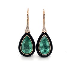 18CT Rose Gold Emerald, Onyx and Diamond Earrings