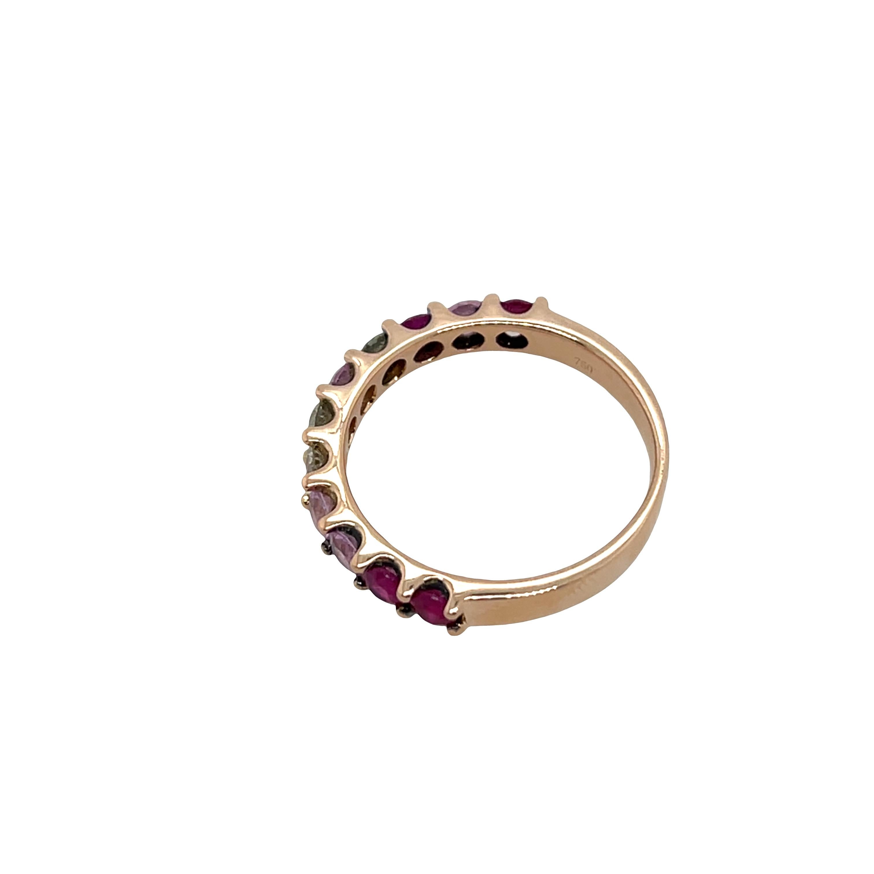 Taille ronde Bague d'éternité en or rose 18ct sertie de rubis, de saphirs roses et de diamants en vente