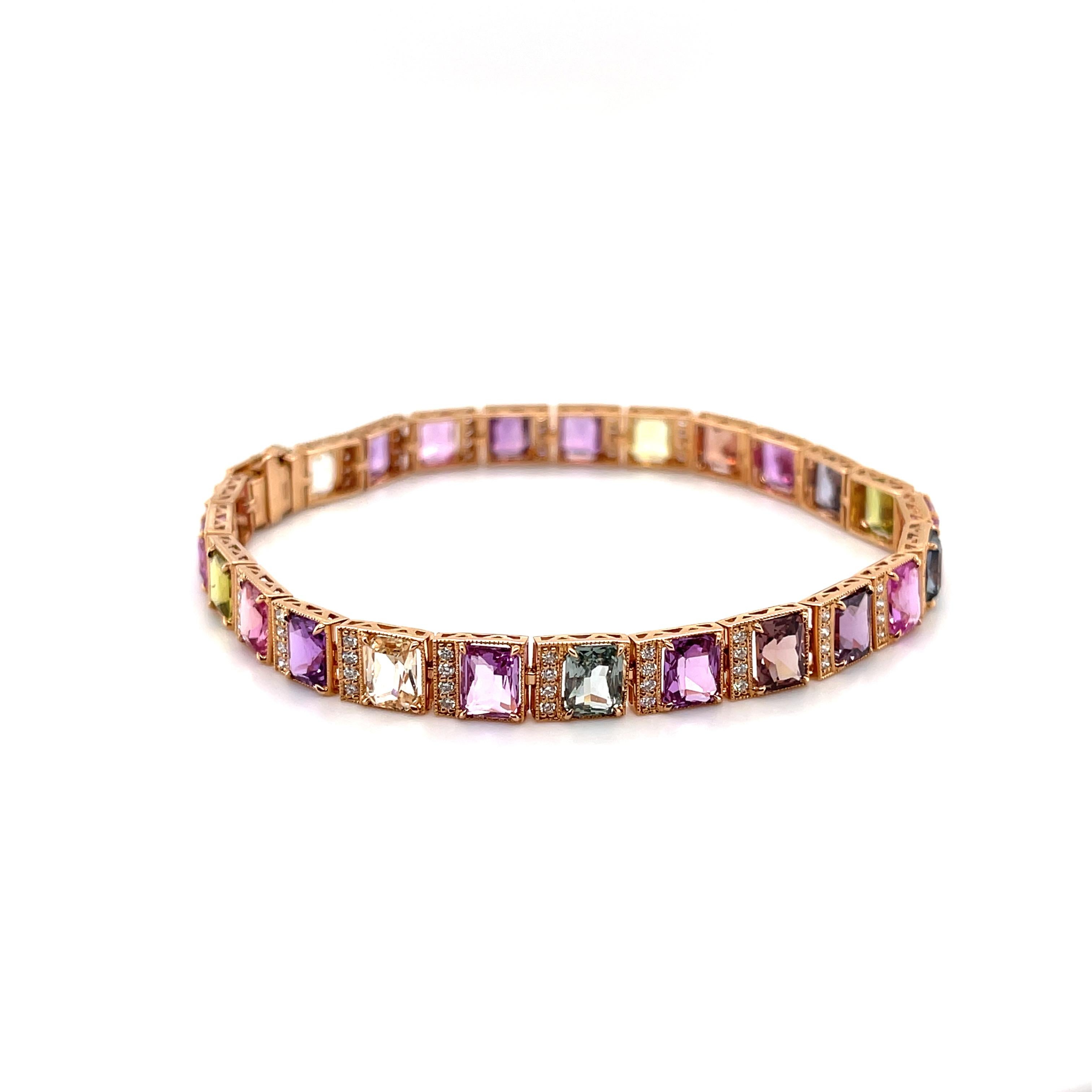 18CT Rose Gold Fancy Sapphire and Diamond Bracelet For Sale 1