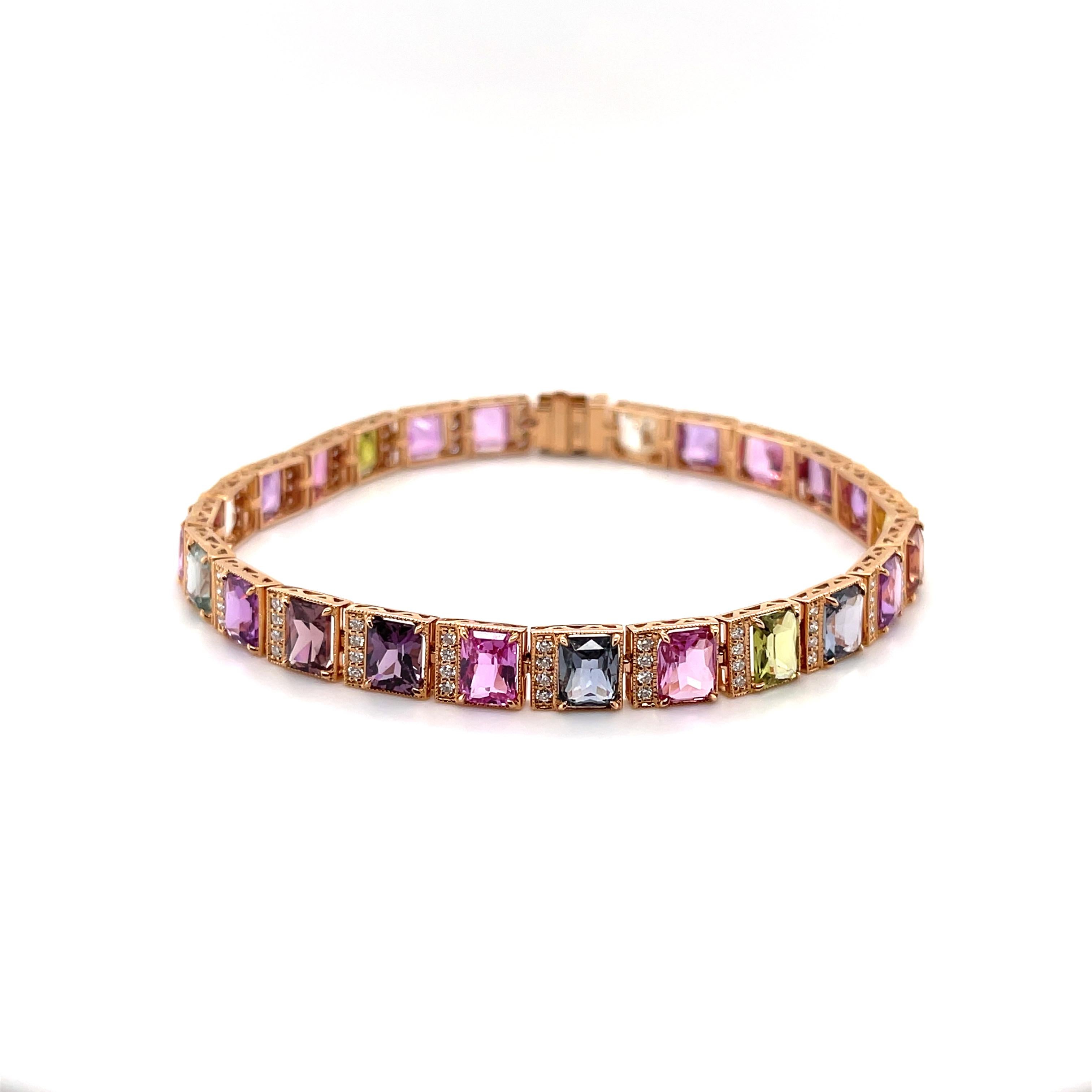 18CT Rose Gold Fancy Sapphire and Diamond Bracelet For Sale 2