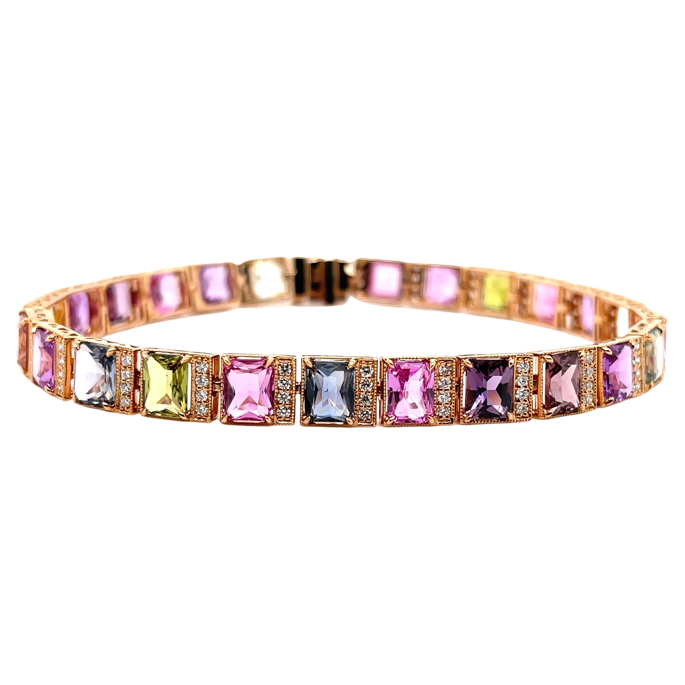 18CT Rose Gold Fancy Sapphire and Diamond Bracelet For Sale