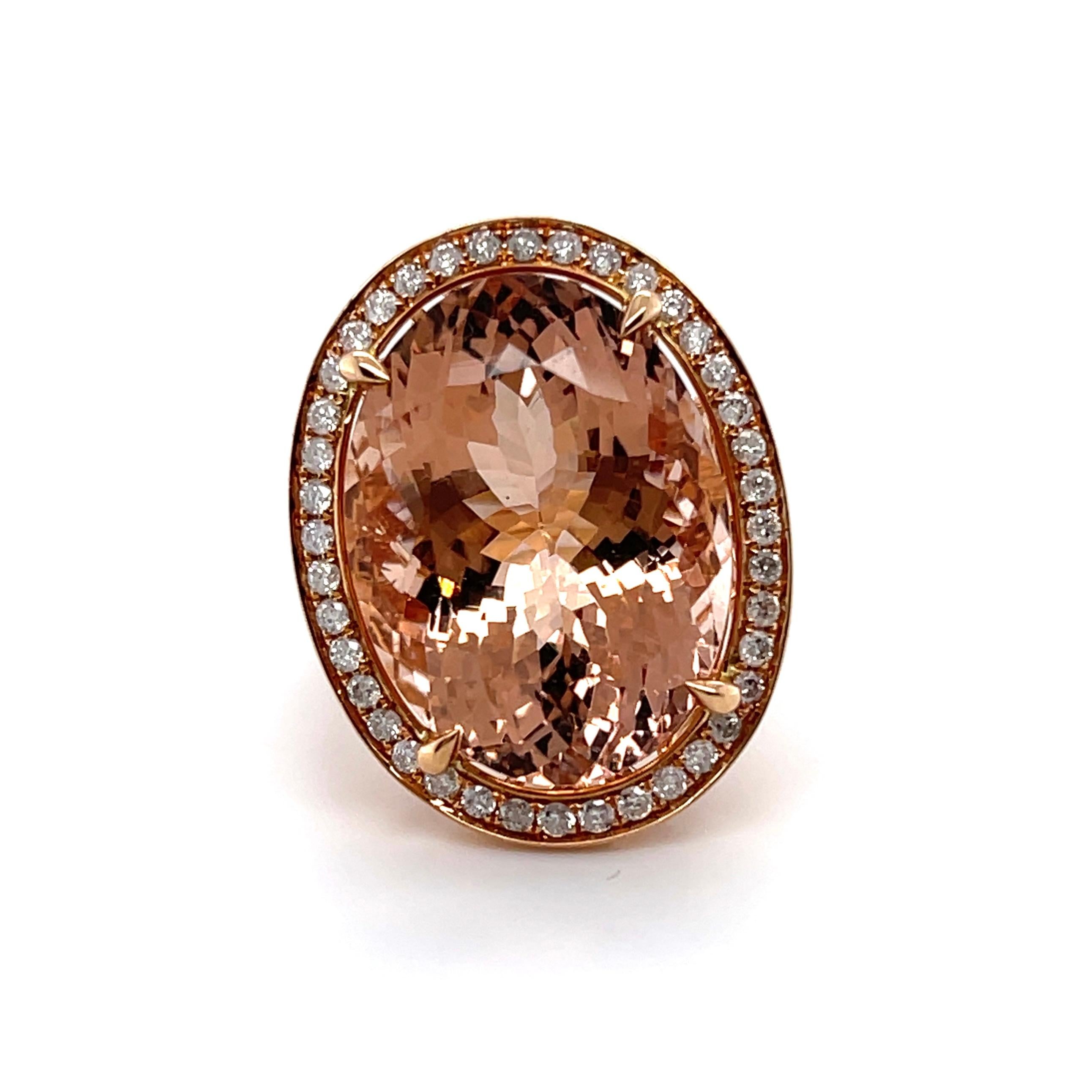 18CT Rose Gold Morganite and Diamond Ring For Sale